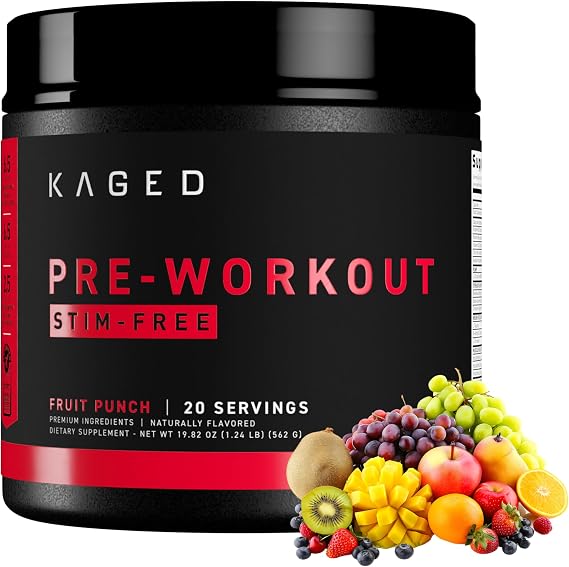 Kaged Stimulant Free Pre Workout Powder Fruit Punch Pre-Kaged Formulated with Creatine, Beta Alanine No Jitters 20 Servings