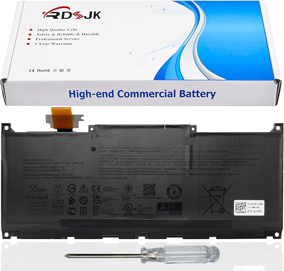 MN79H Laptop Battery for Dell XPS 13 Plus 9320 P151G i5 93204K XPS 9320 XPS9320 XPS9320-7523BLK-PUS XPS9320-7585SLV-PUS Series J7H5M 0J7H5M NXRKW 0NXRKW 0MN79H 11.55V 55Wh