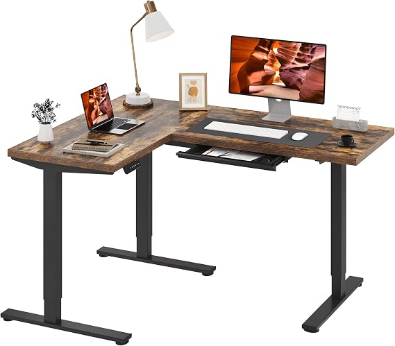 63 Large LShape Height Adjustable Standing Desk with Storage