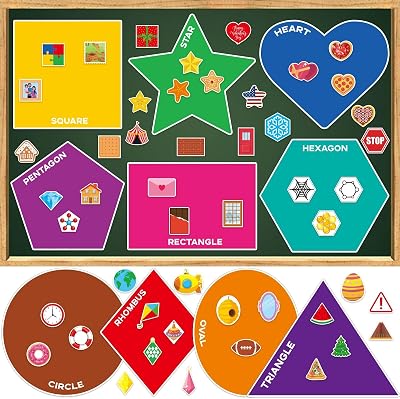 60Pcs Shapes Bulletin Board Set Shape Sorters Shape Matching Game Learning Sorting Toys Shapes Posters Cutouts for Classroom Wall Decor