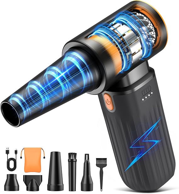 Compressed Air Duster, 260000RPM Cordless Electric Air Blower with Brushless Motor, 3-Speed Adjustable & Rechargeable Powerful Dust Cleaner for Keyboard, Computer, Car, Outdoor, Air Bed