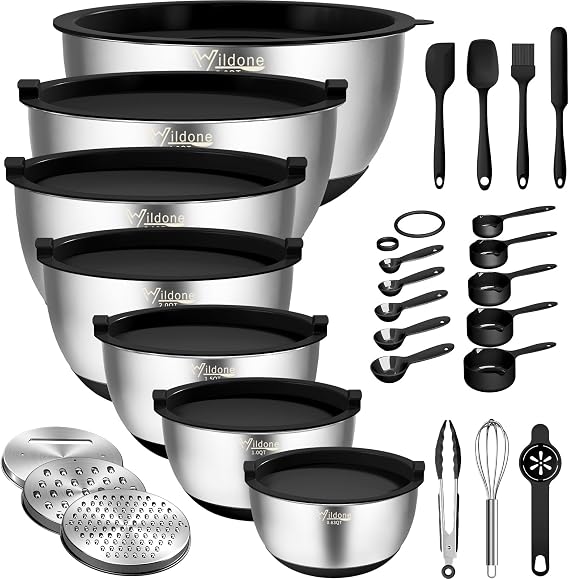 Wildone Mixing Bowls with Airtight Lids, Stainless Steel Nesting Bowls Set