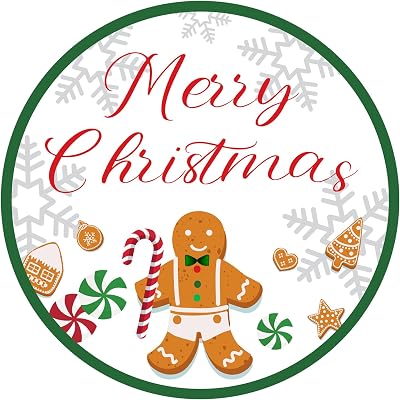 jijAcraft Merry Christmas Stickers - 120Pcs Holiday Gift Stickers, 2Inch Round Gingerbread Man Christmas Envelope Seals, Winter Gift Labels Set for Xmas Party Favors, DIY Crafts, Candy Bags
