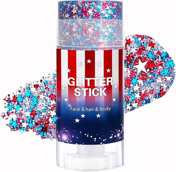 4th of July Glitter Stick, Patriotic Face Body Glitter Stick with Star