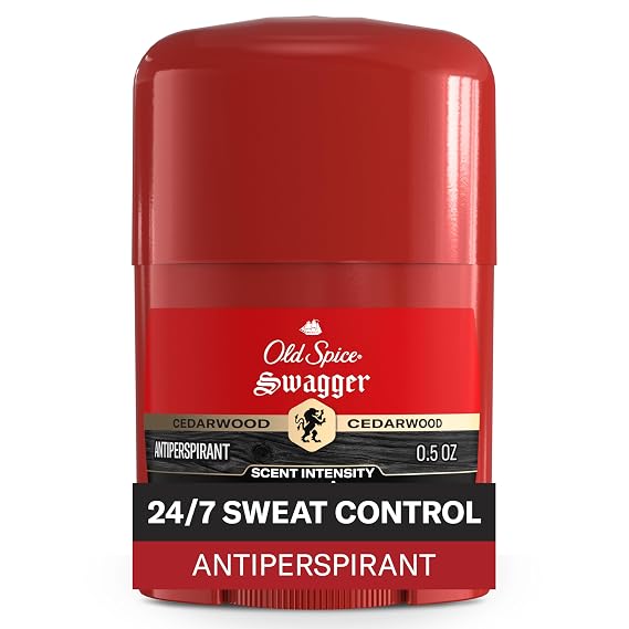 Old Spice Antiperspirant Deodorant for Men, 24/7 Sweat & Odor Protection, 24/7 Lasting Freshness, Invisible Solid, Swagger with Cedarwood Scent, Trial Size, 0.5 oz