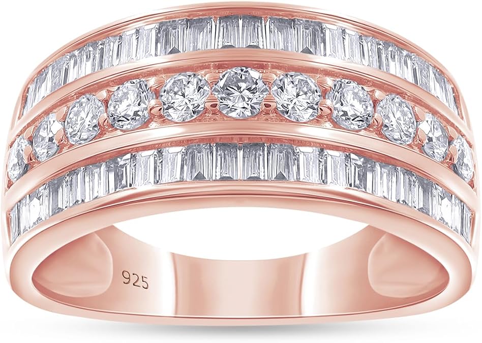 AFFY Three Row Eternity Wedding Band Ring for Women And Men 1.00 ctw