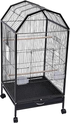 Parakeet Bird Cage with Stand – 17.9 x 17.9 x 39.9 Inch Iron Aviary for Cockatiels, 360° Panoramic View & Skylight Design, Mobile Wheels for Home & Outdoor Use Easy-Clean Removable Tray
