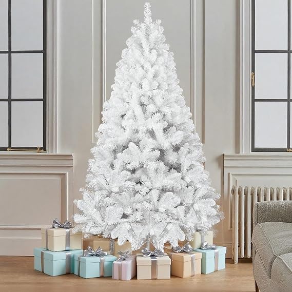 Kadunmina 6ft White Unlit Artificial Christmas Tree, Full Hinged