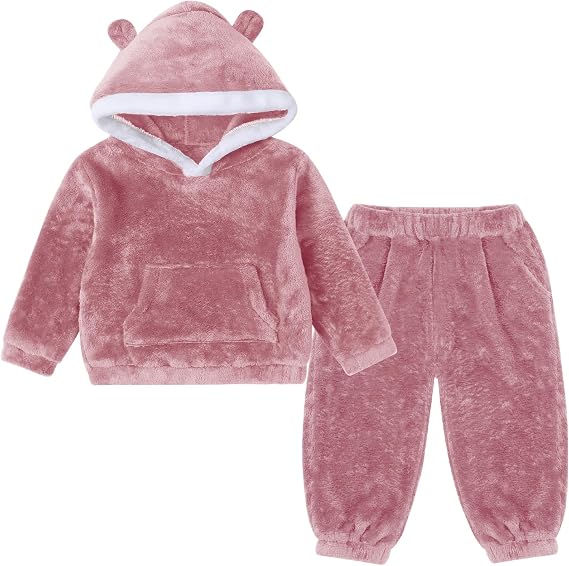 Toddler Baby Fleece Pants Set Cute Fuzzy Sweatsuit 1-5 T