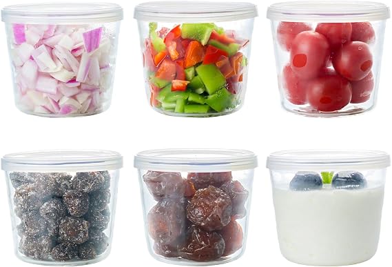 HillSpring Small Glass Bowls with Removable Lids, Set of 6, Portion Dessert Bowl for Pudding and Jelly, 6.8 oz Clear Containers for Meal Prep, Baking, and Food Storage (6)