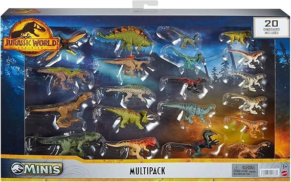 Mattel Jurassic World Dominion Minis Multipack, 20 Mini Dinosaur Toys with Authentic Designs, 1.125-inch Scale