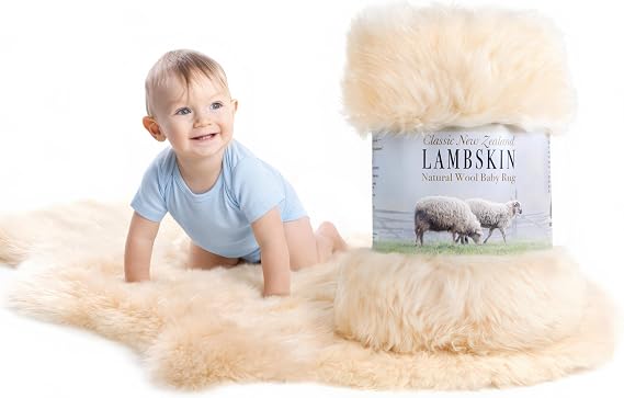 Real New Zealand Lambskin Baby Rug | XL 37+ inches | Soft & Gentle Unshorn Baby Sheepskin Rug for Crib, Nursery & Travel | Natural Length Lambswool, Silky, Ethically Sourced, Oeko-Tex Certified