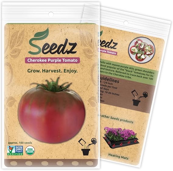 Organic Tomato Seeds, APPR. 100, Cherokee Purple Beefsteak Tomato, Heirloom Vegetable Seeds, Certified Organic, Non GMO, Non Hybrid, USA