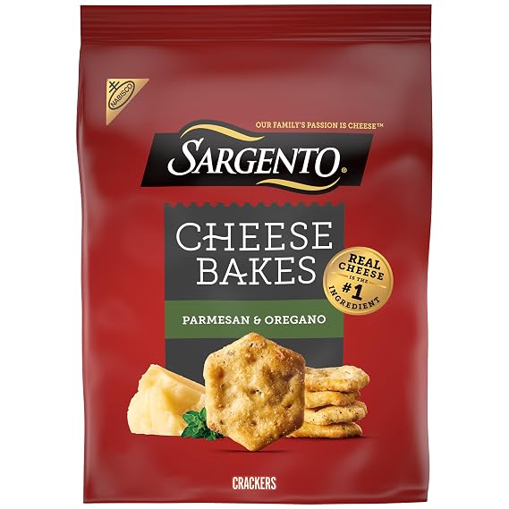 Sargento Cheese Bakes Parmesan and Oregano Crackers, Cheese Crackers, Lunch Snacks, 4.5 oz