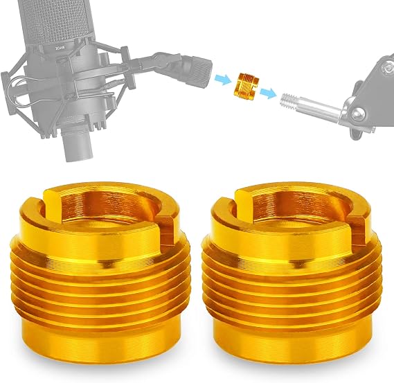 2 PCS Gold Colour Adapter for HyperX QuadCast Mic, Blue Yeti, Rode, Razer, Shure and Most USB Microphone, Shock Mount, Boom Arm Screw Thread Adapter 5/8" Male to 3/8" Female Screw Adapter by YOUSHARES