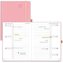 POPRUN A5 Academic Diary 2026-2027 Hardback Week to View (22x16.5 cm) 26/27 Horizontal Weekly Planner 17 Months (Aug'26 - Dec'27) Mid Year(Soft Pink)