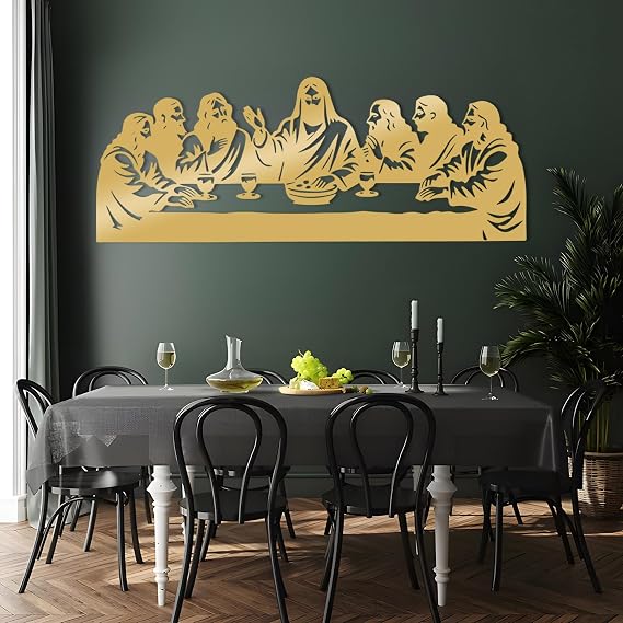 EANHIPE The Last Supper Metal Wall Art by Leonardo Da Vinci Artwork, Jesus Last Supper Metal Wall Decor, Christian Wall Decor, Religious Wall Art, Gift for Christian (Gold, 35"x14"/90x35cm)