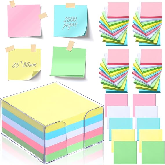 2500 Sheets 3.4'' x 3.4'' Non Sticky Notes Memo Cube Office Memo Pads with Cube Loose Paper Notes Cube for Home Blank Office Taking Notes and Reminders Writing Supplies(Pastel Colors)
