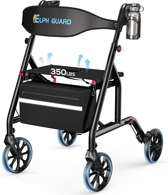 Foldable Rollator Walkers for Seniors with Seat, 8" TPR Wheels