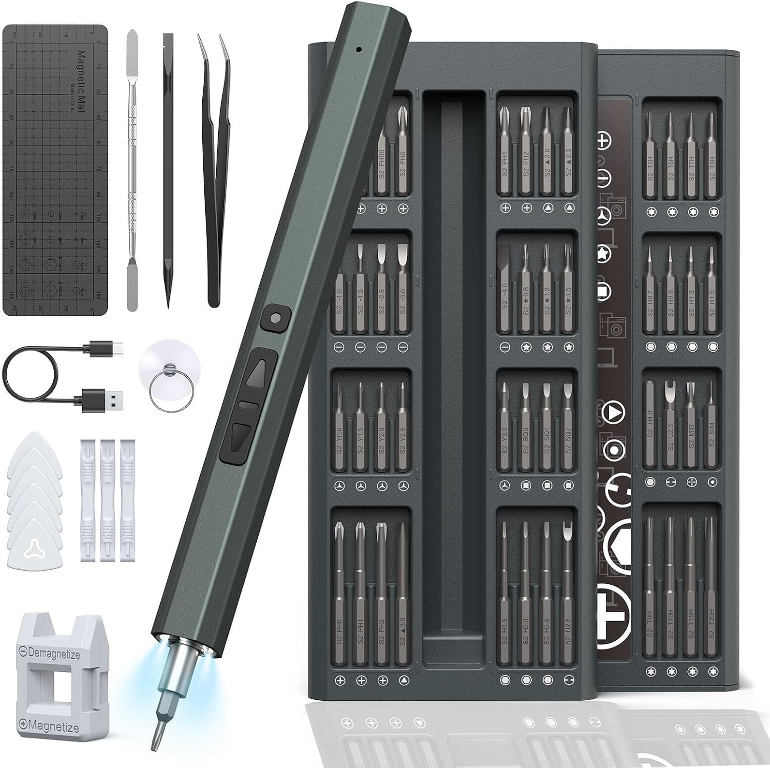 battery screwdriver hancaner mini electric screwdriver 82 in 1 magnetic precision mechanic screwdriver set with 350 mah battery led lights for laptop pc phones camera watches