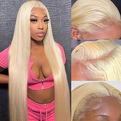 QTHAIR 18A 13X4 Straight Human Hair Lace Frontal Blonde #613 Color Transparent HD Lace Frontal 100% Brazilian Blonde Human Hair for Female 10,150% Density Pre Plucked Natural Hairline
