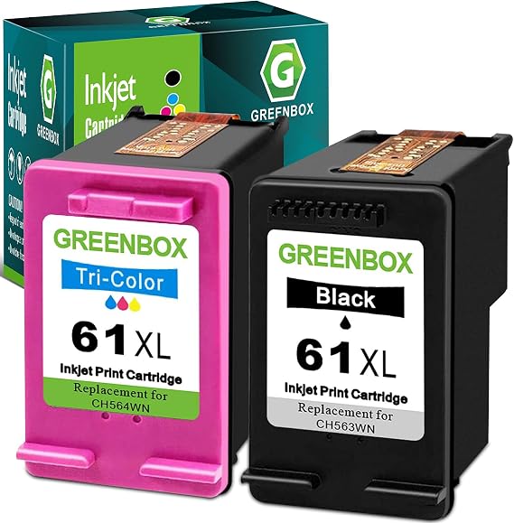 GREENBOX 61XL Ink Cartridges Black/Tri-Color Combo Pack for 61 Ink, 2-Pack | Replacement for HP 61 XL Ink Cartridges for Envy 4500 5530 4502 Officejet 4630 4635 DeskJet 1000 1010 1512 Printer
