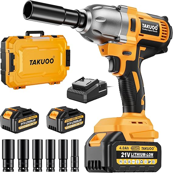 Takuoo Cordless Impact Wrench 1/2", 1200N.m High Torque Electric Impact Gun
