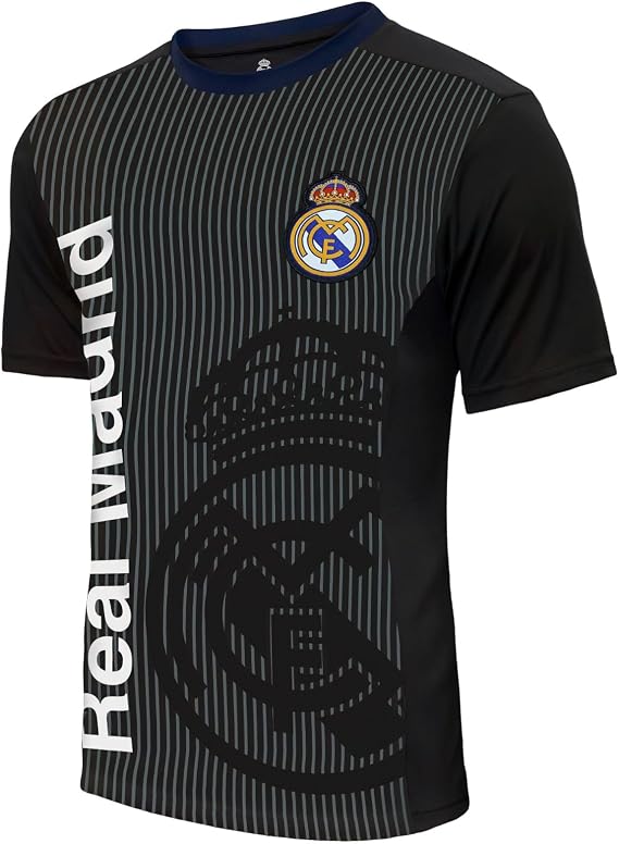 Icon Sports Compatible with Real Madrid Officially Licensed Poly Shirt Soccer Jersey -04 Large Black