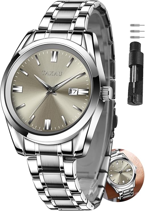 Taxau Waterproof Stainless Steel Dress Luxury Business Multifunction Luminous Date Gift Men's Watch