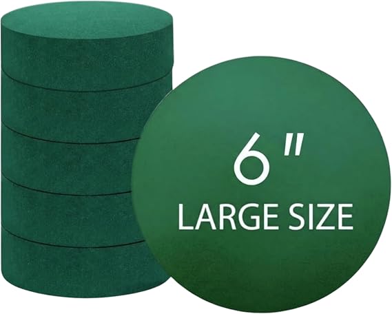 Pack of 6 FLOFARE Round Floral Foam Blocks for Fresh and Artificial Flowers, (6" X 1.4"), Dry & Wet Green Flower Foam for Flower Arrangements and Florist Supplies