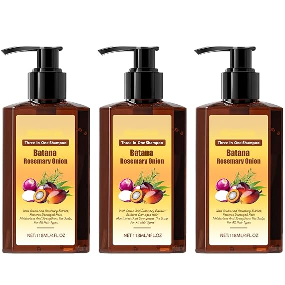 3-in-1 Nourishing Conditioning Shampoo, Hair Growth Shampoo -Batana Oil & Rosemary & Onion, Reduce Hair Loss, Strengthens Roots & Adds Shine, Thicker and Stronger Hairs (3Pcs)