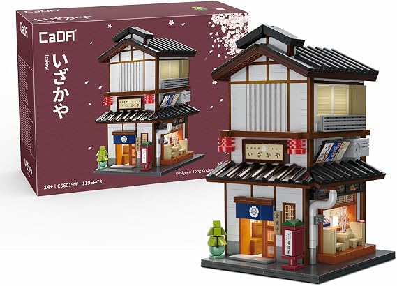 CaDA Japanese Style Street View - lzakaya Building Block Set C66019W with Lights, 1195PCS Modular Building Idea Gift for Teens Adults