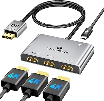 DisplayPort to HDMI Splitter for Multi Monitor Adapter, HDMI Splitter Extended Display 1 in 3 Out MST Hub (4K@60Hz) for Extended or Cloned Display Mode, DP to 3X HDMI Port with PC, NVIDIA AMD