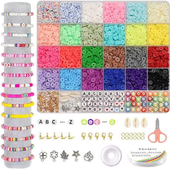 Ybxjges Clay Beads Bracelet Making Kit, 3800Pcs Polymer Flat Beads for Jewelry Making Heishi Beads for Friendship Bracelet Kit with Charm Kit for DIY Crafts Gifts for Girls Age 6-12