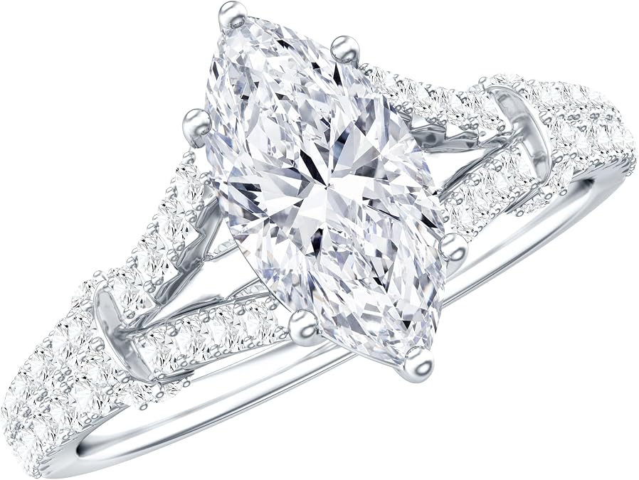 1 Carat Moissanite Marquise Engagement Ring For Women, D-Vs1 Quality