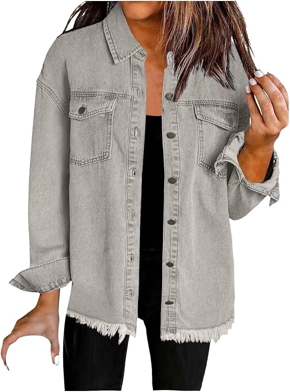 Lightweight Denim Jackets for Wom en Loose Fit Boyfriend Style Dropped Shoulder Jeans Streetwear Y2K Jacket