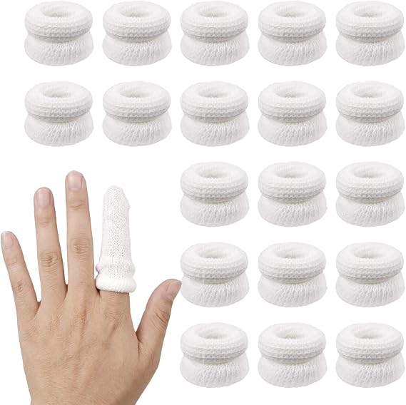 20pcs Bandages for Finger Tips, Cotton Pads Fingertip Bandages Breathable Elastic Finger Bandage Cots Covers for Wounds Cut Resistant Finger Sleeve Protectors for Sculpture Kitchen Garden Work