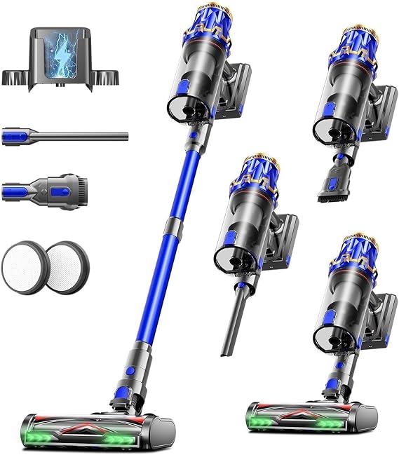 Cordless Vacuum Cleaner, Upgraded 650W 60KPA 70Mins Vacuum Cleaners for Home with Self-Standing Vacuum Cleaner Stick, Anti-tangle Wireless Vacuum, OLED Screen 1.8L Cup for Pet Hair/Carpets/All Floor