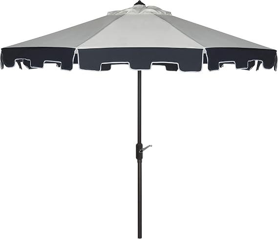SAFAVIEH Outdoor Collection City Fashion Navy/Ivory Auto Tilt 9 Ft UV Protected Umbrella