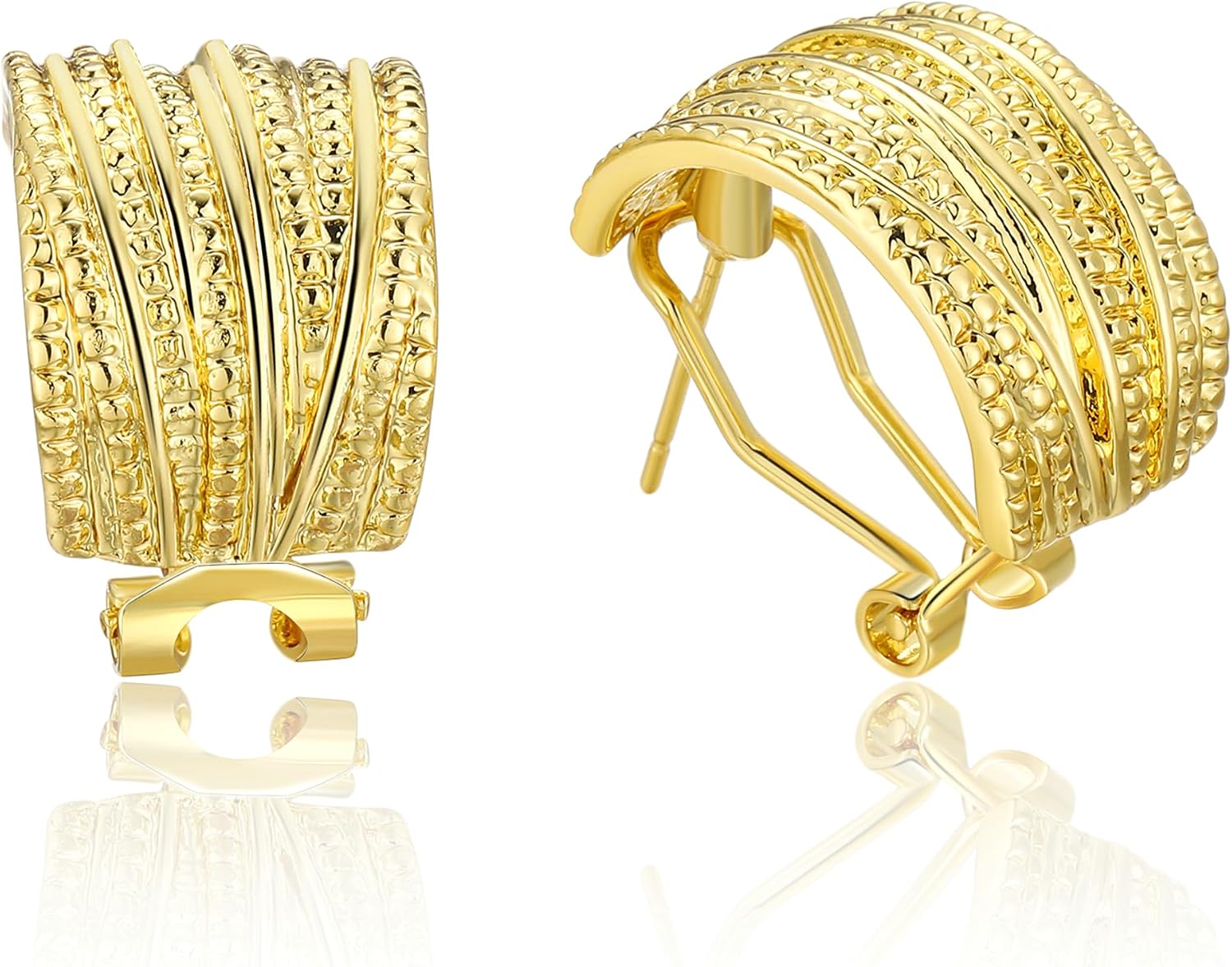 Two Tone Earrings for Women Gold and Silver Crossover Half Hoop Statement Earring Designer Stud Earrings
