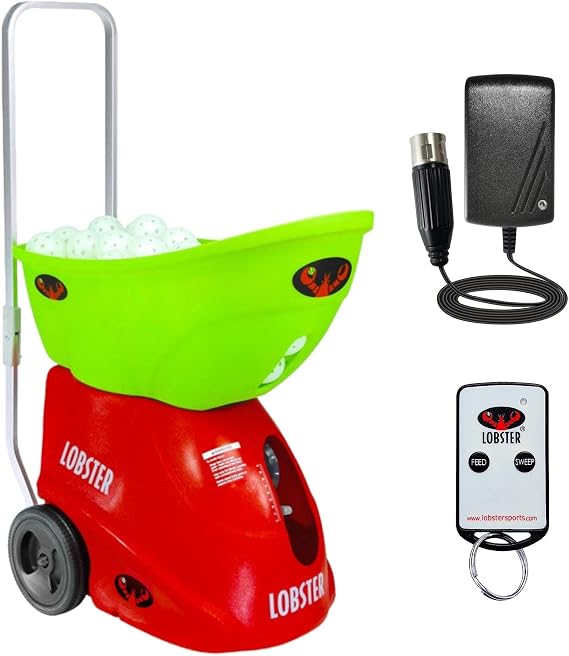 Lobster Sports Pickleball Machine Full-Featured Adjustable Topspin, Backspin, Lobs, Random Oscillation, Ball Speed (20-60MPH), Lightweight & Portable, Holds 125 Balls, with Multi-Function Remote