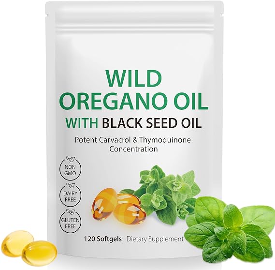 Oil of Oregano Softgels, 120 Count 2 in 1 6000mg Oil of Oregano with Black Seed Oil 200mg, Plant Based, Organic Oregano Oil Supplement Capsules, Immune Support