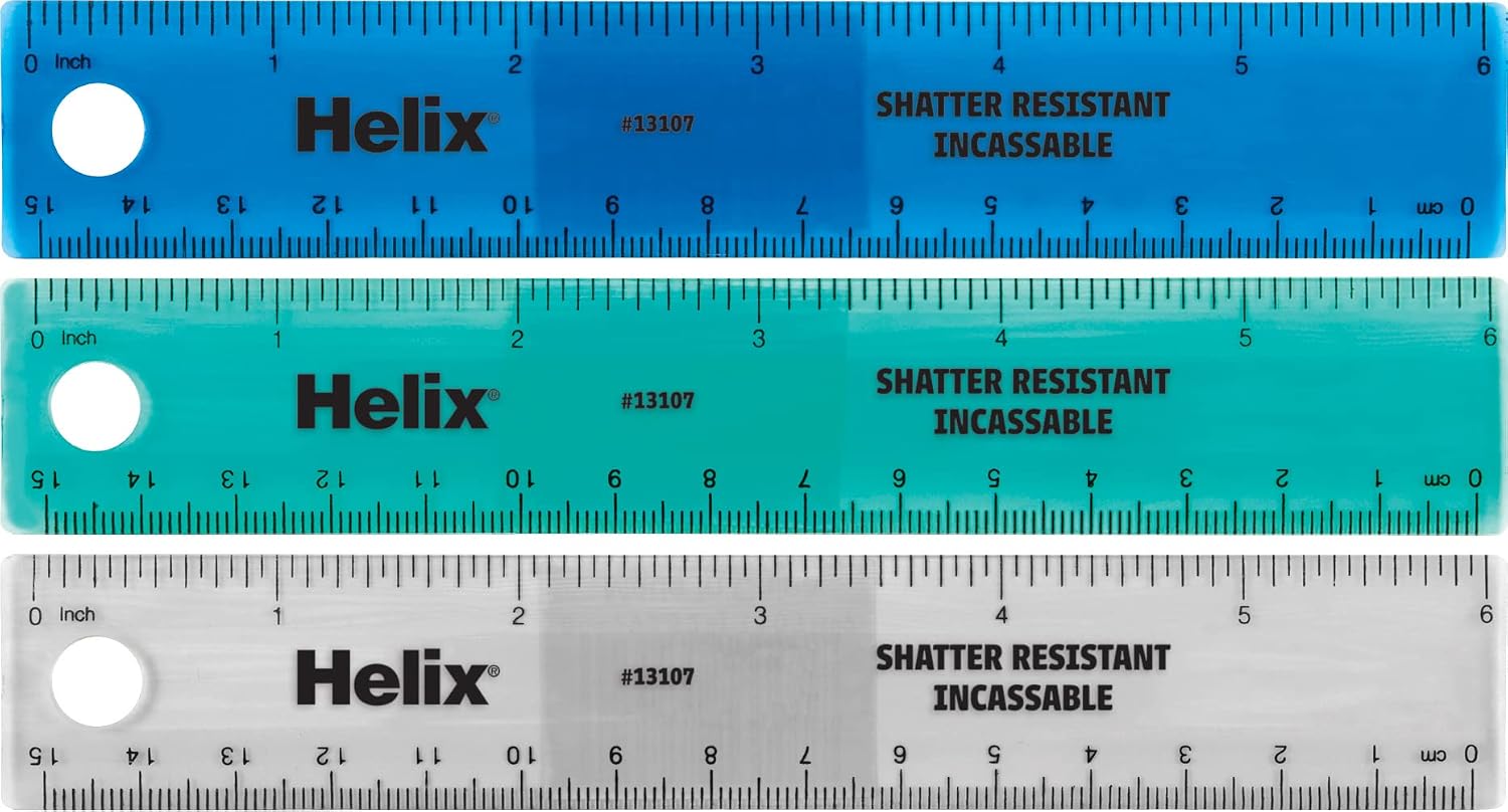 Helix Standard Ruler 6 Inch  15cm, Assorted Colors 13107