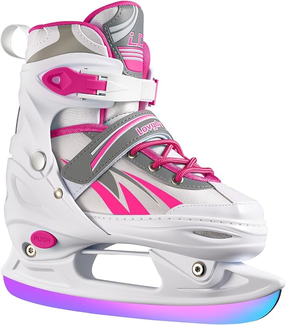 Adjustable Ice Skates for Kids Girls Boys, 4 Size Adjustable Beginner Ice Hockey Skates for Youths Teen, Warm Ice Skating Shoes with Electroplated Color-Changing Blades for Outdoor and Rink