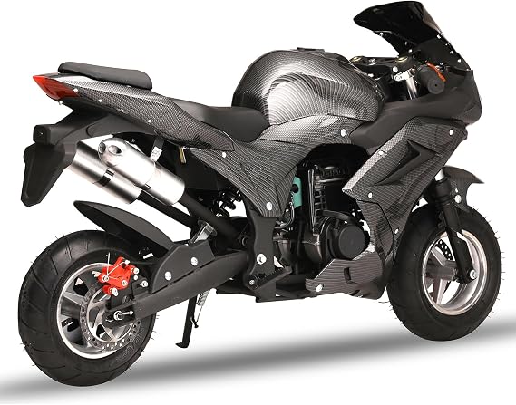 Mini Motorcycle Adults 49cc 4-Stroke Gas Pocket Motorbike,Mini Motorcycle, Gas Pocket Motorbike with Front Rear Disc Brakes, Racing Max Speed 25MPH, Dual Headlights Black