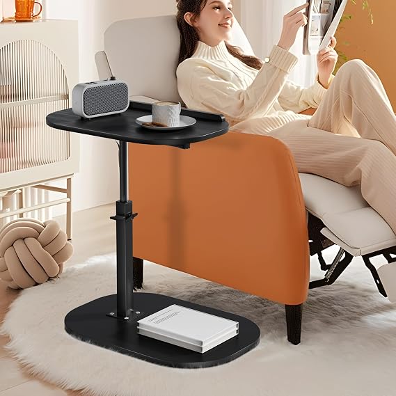 Adjustable Side Table for Couch, C Shaped End Table for Sofa, Skinny Side Tables for Living Room, with Rotatable Top, Height Adjustable from 17.7" to 31.4"