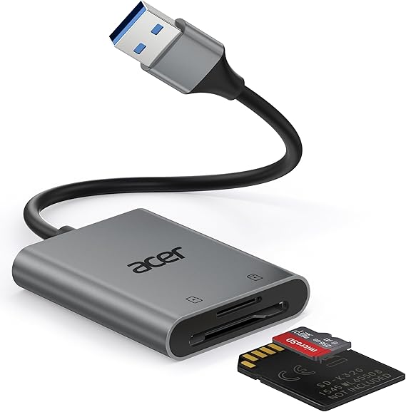 Acer SD Card Reader, USB A 3.0 to Micro Memory Card Reader Aluminum | Dual Slot SD to USB Adapter for Computer, PC, Laptop and Type A Devices, Compatible with SD/Micro SDXC/SDXC/SDHC/MMC/TF Cards