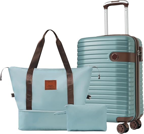 Luggage Sets 3 Piece Lightweight Hardside Rugged Travel Suitcase with Wheels, 22 x 14 x 9 Airline Approved, TSA Lock (Blue)