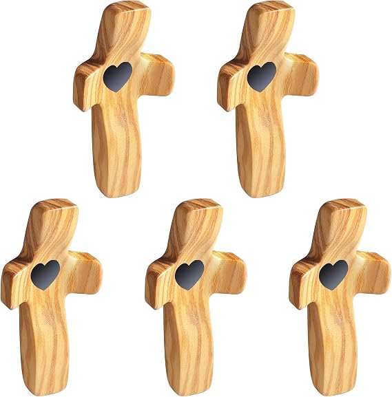 Cross My Heart/Encouragement Gift Wooden Pocket Stress Fidget Cross Wood Christian Religious Gift(Olive 5pcs)