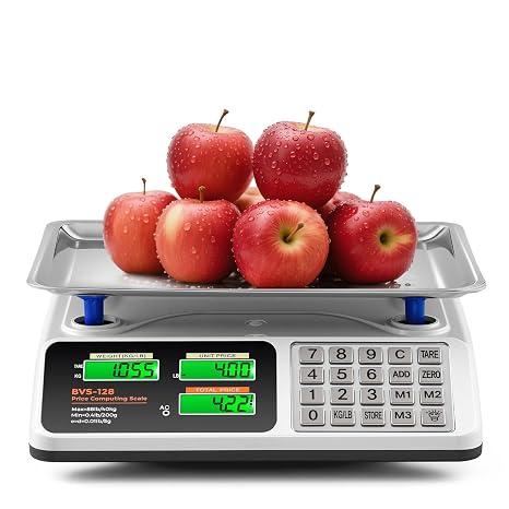 Bonvoisin Price Computing Scale 88lb/40kg Commercial Food Scale with Stainless Steel Platform & Keys, Dual LCD Display Backlight for Meat, Produce, Deli, Farmers Market, Retail